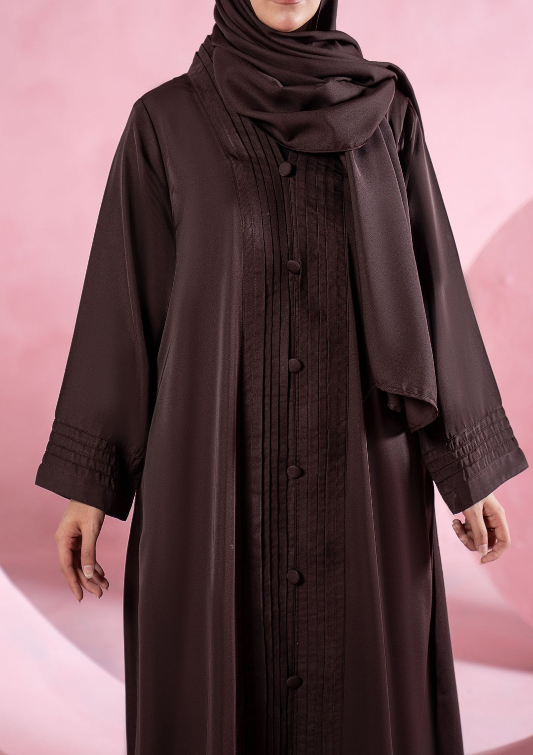 Mocha Pleated Button Abaya ABL-A26-0002
