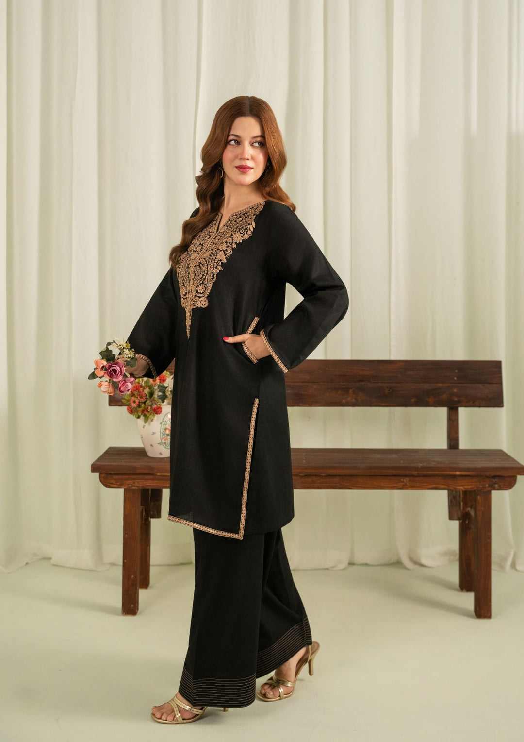 2pc Embroidered Khaddar with Farshi Shalwar Black AML-W25-0052