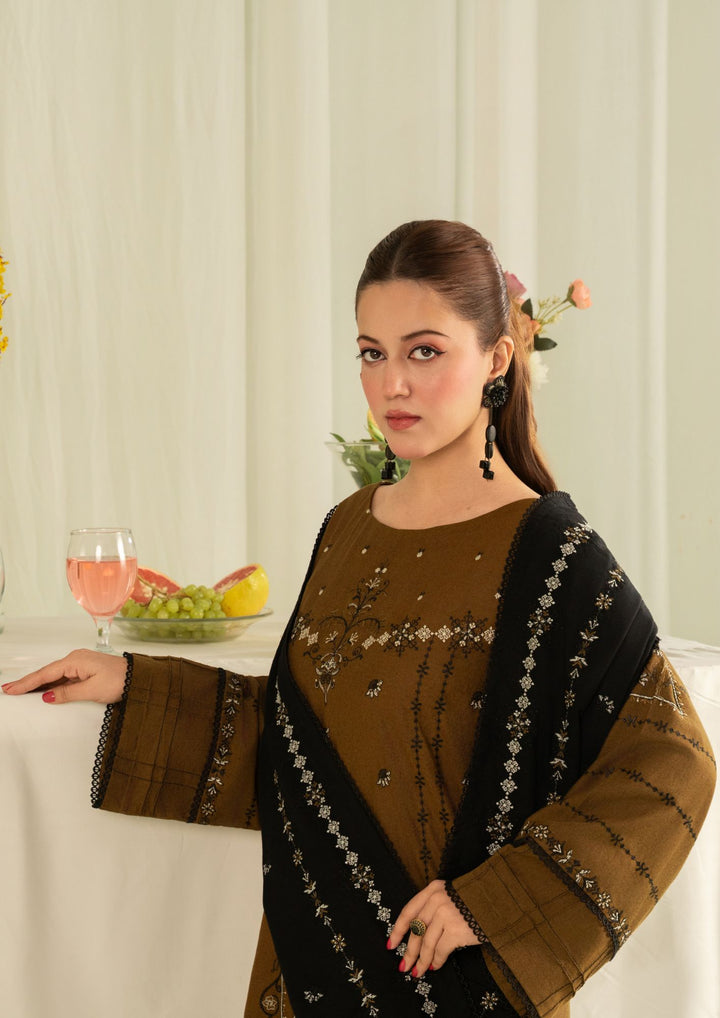 3Pc Silk Karandi Embroidered with Silk Karandi Shawl Mehndi AFP-A25-0010