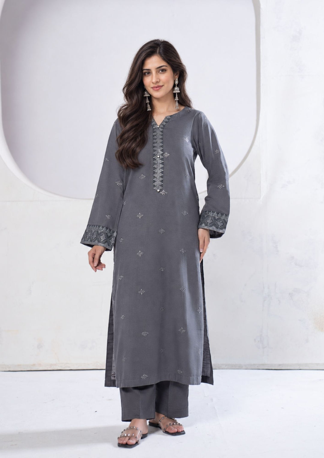 2Pc Embroidered Khaddar Grey SAY-W26-0003