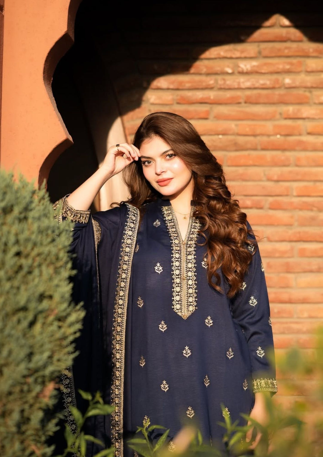 3Pc Tilla Embroidered Alpine with Tilla Embroidered Border Shawl W24-TIL-0014