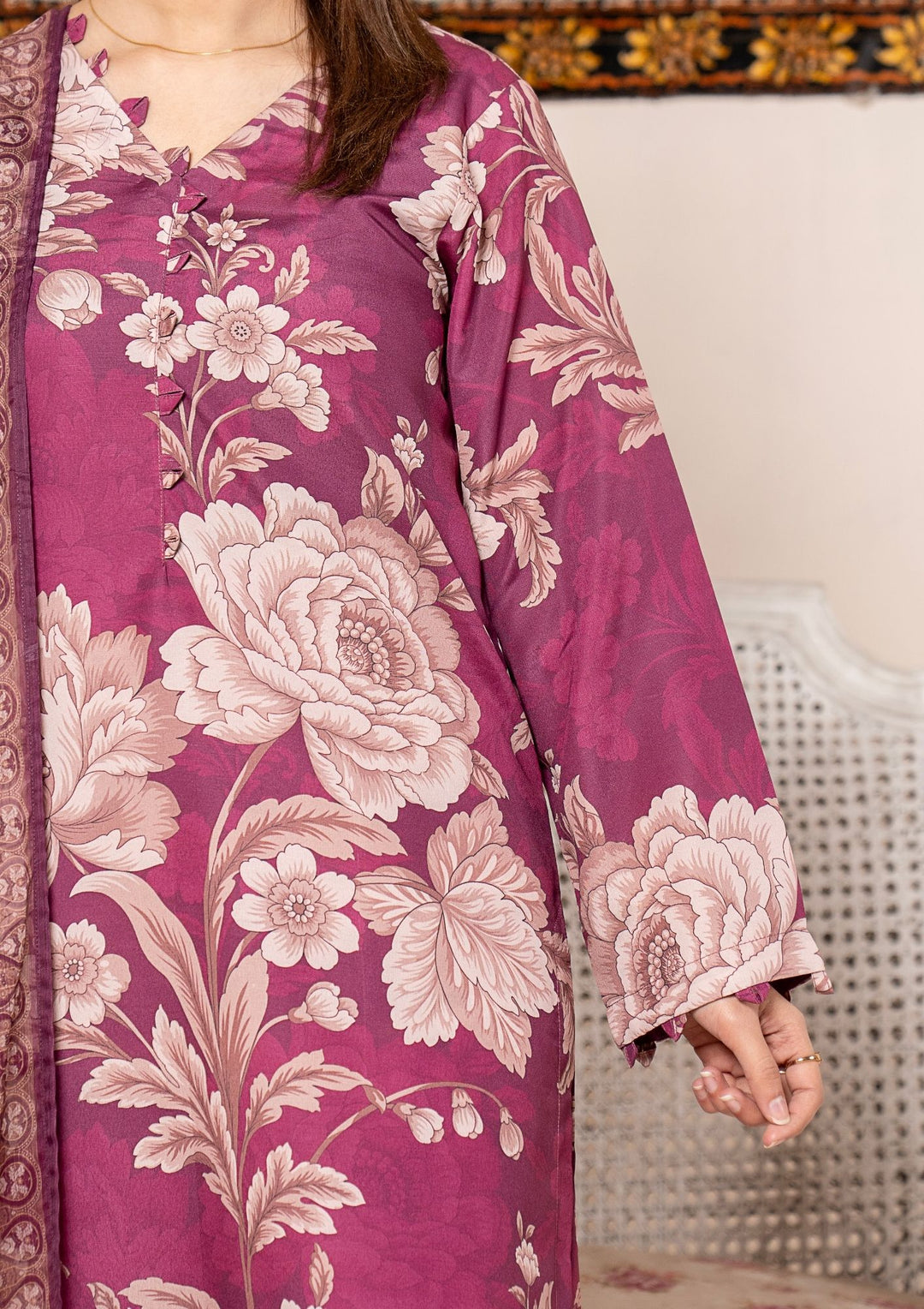 3Pc Printed Arabic Silk Lawn with Chiffon Dupatta Gulmeena-G26-0009