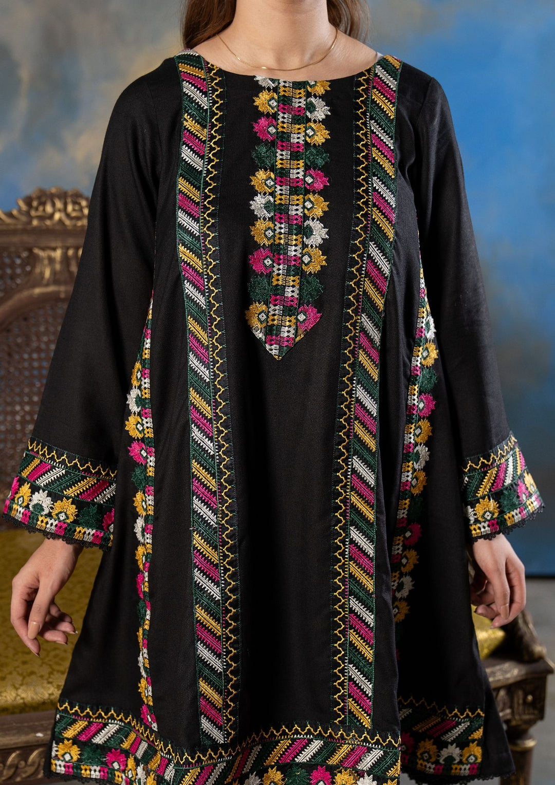 2Pc Embroidered Alpine Karandi Black SAY-W26-0025