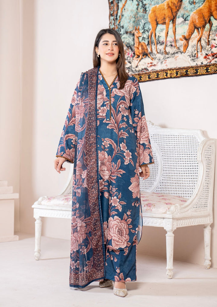 3Pc Printed Arabic Silk Lawn with Chiffon Dupatta Gulmeena-G26-0004