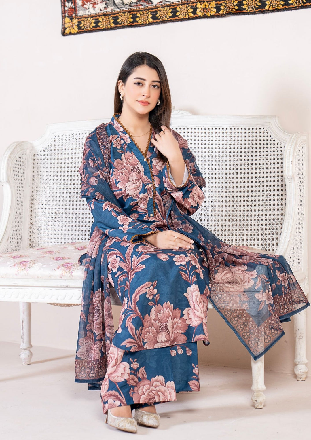3Pc Printed Arabic Silk Lawn with Chiffon Dupatta Gulmeena-G26-0004
