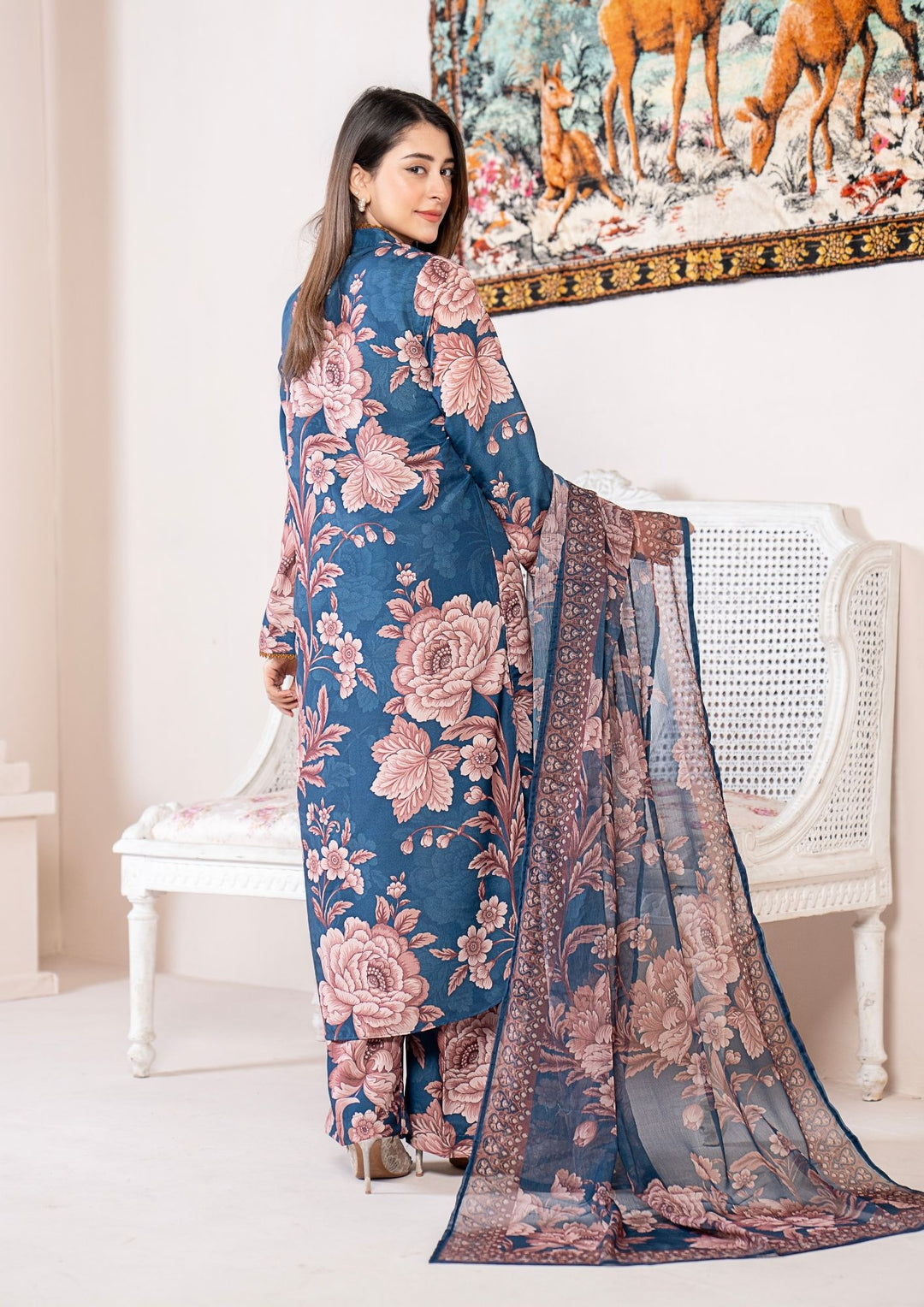 3Pc Printed Arabic Silk Lawn with Chiffon Dupatta Gulmeena-G26-0004