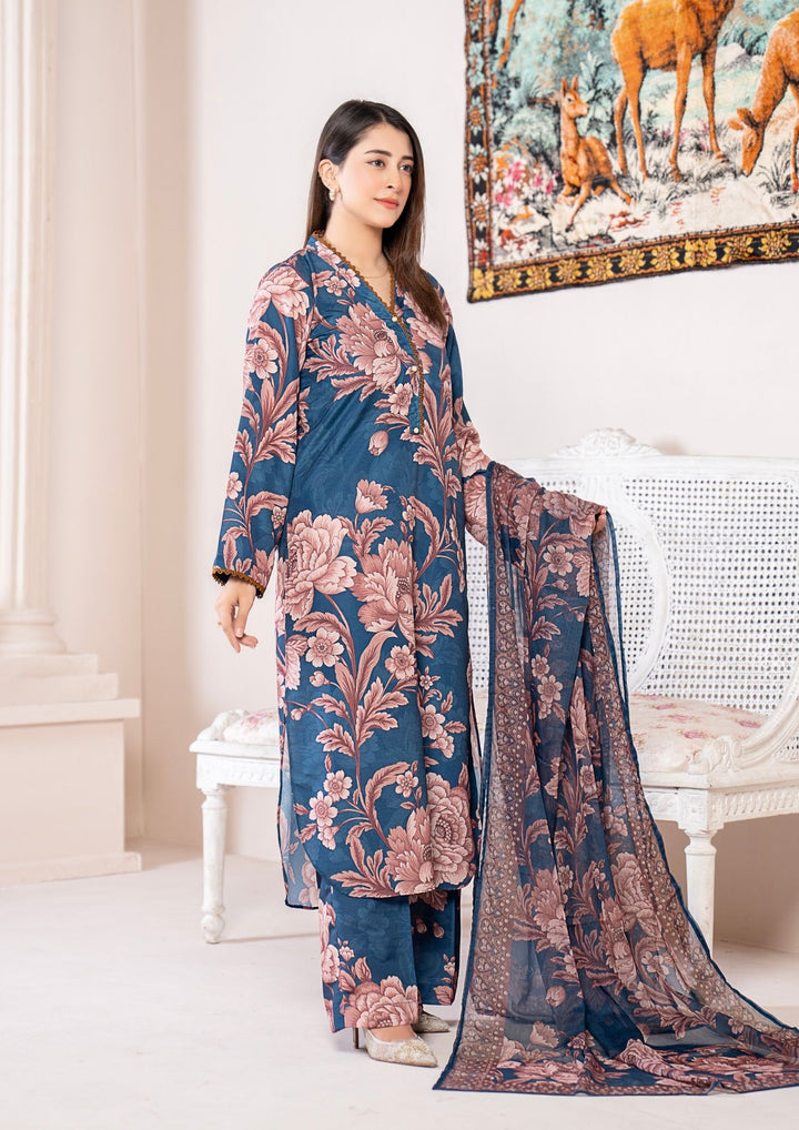 3Pc Printed Arabic Silk Lawn with Chiffon Dupatta Gulmeena-G26-0004