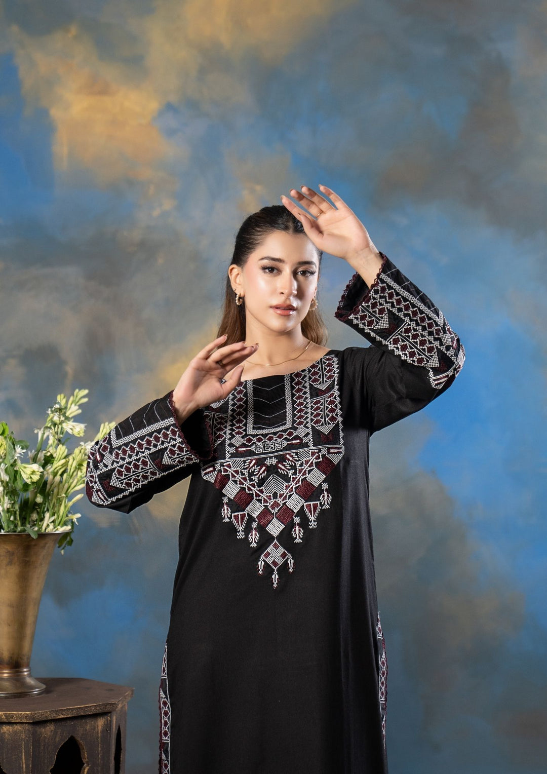 2Pc Embroidered Alpine Karandi Black SAY-W26-0026