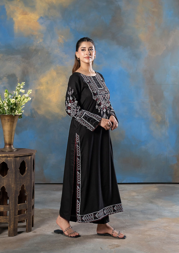 2Pc Embroidered Alpine Karandi Black SAY-W26-0026