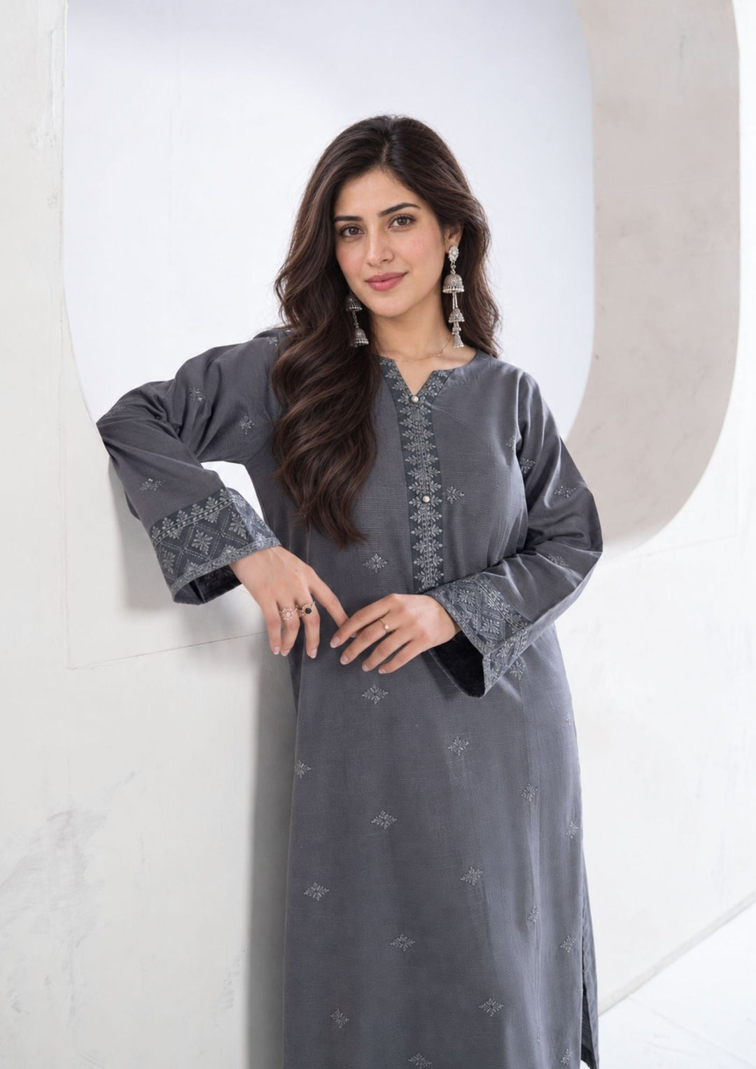 2Pc Embroidered Khaddar Grey SAY-W26-0003