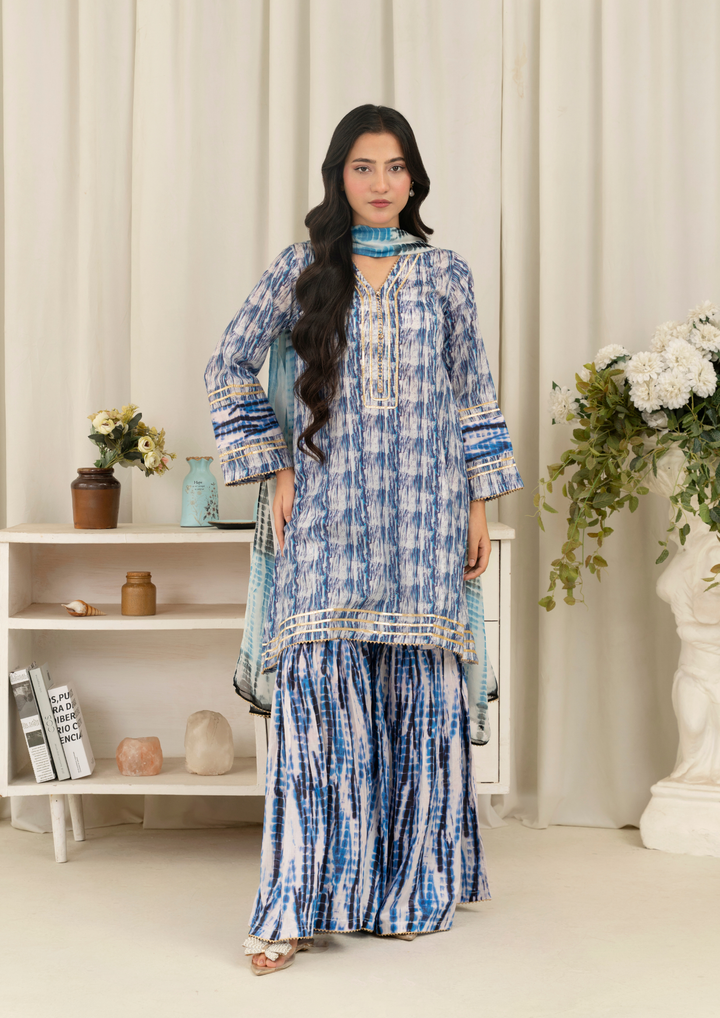 3Pc Tie&Dye Digital Print Lawn with Sharara FATAH-F25-0004