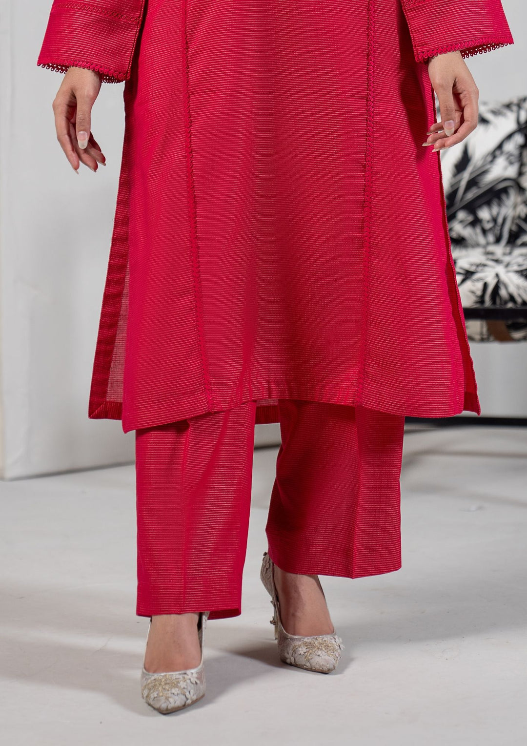 2Pc Golden Stripe Maisuri Lawn Bright Maroon ROZ-R26-0012