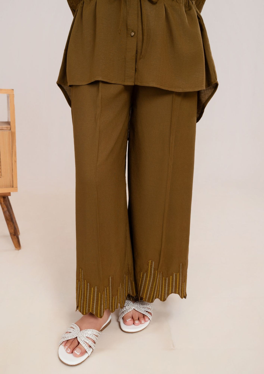 2Pc Embroidered Silk Karandi Olive Moss JUPITER-F25-0026