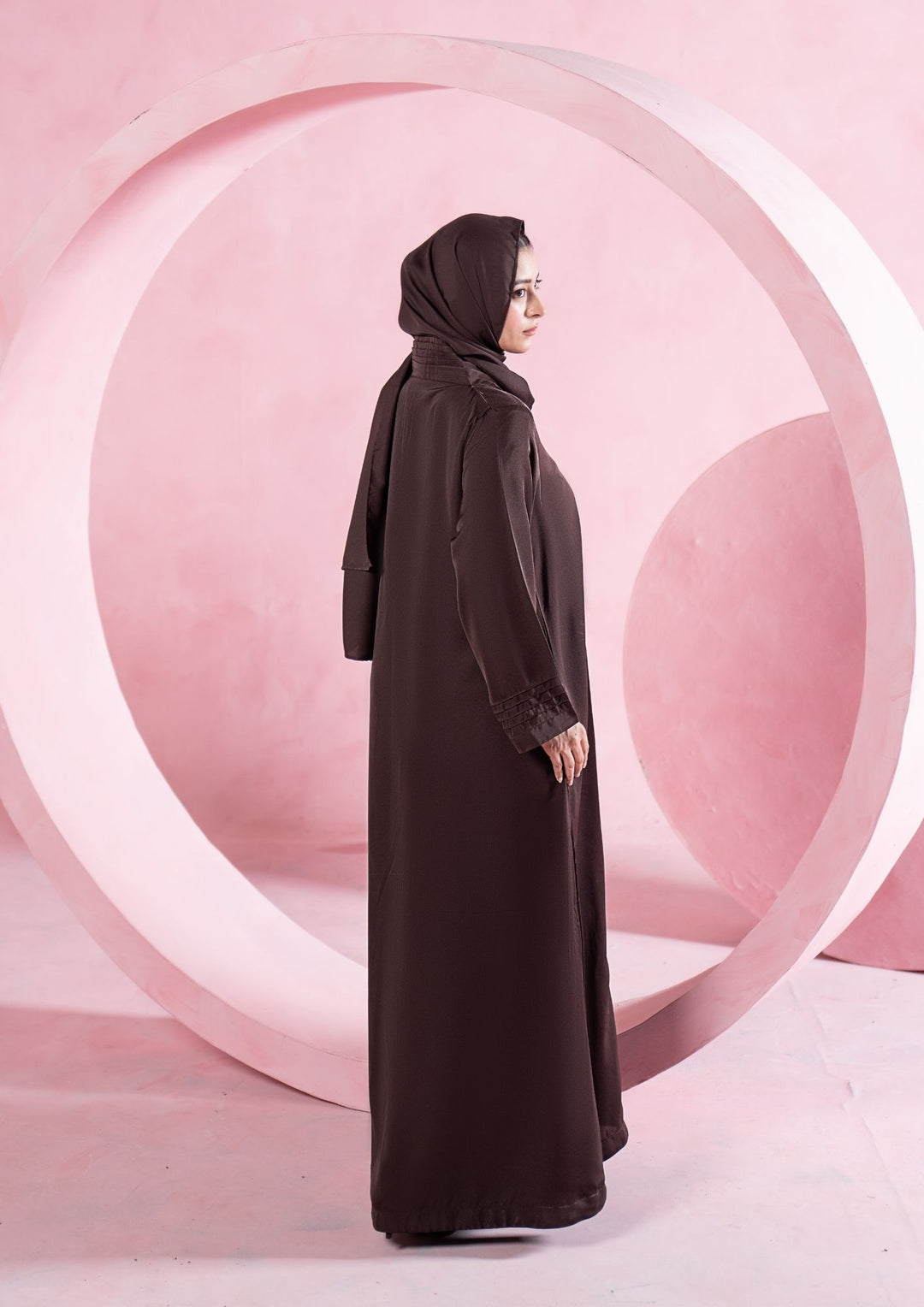 Mocha Pleated Button Abaya ABL-A26-0002