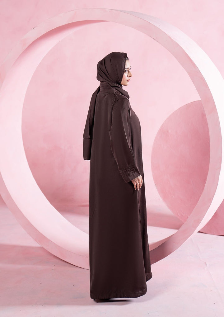 Mocha Pleated Button Abaya ABL-A26-0002