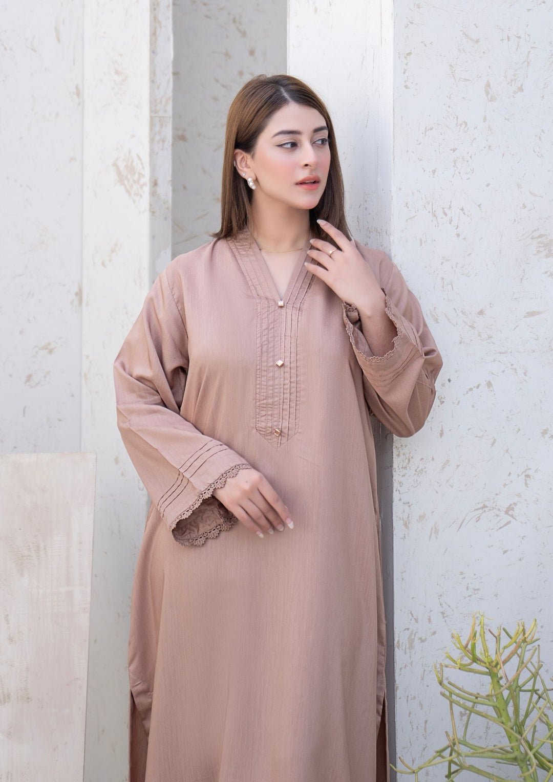 2Pc Silk Viscose Kaftan Beige JUPITER-S26-0006