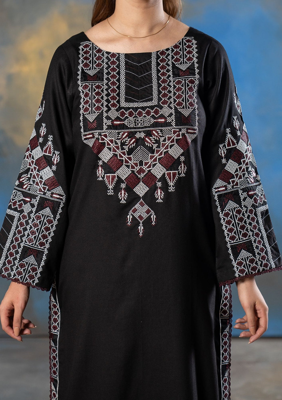 2Pc Embroidered Alpine Karandi Black SAY-W26-0026
