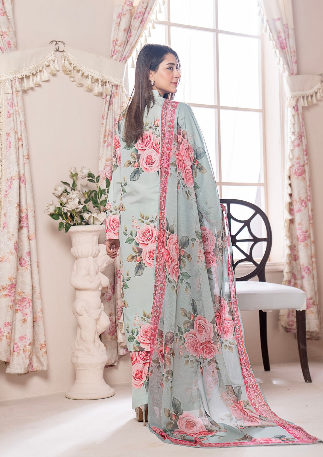 3Pc Printed Arabic Silk Lawn with Chiffon Dupatta Gulmeena-G26-0010