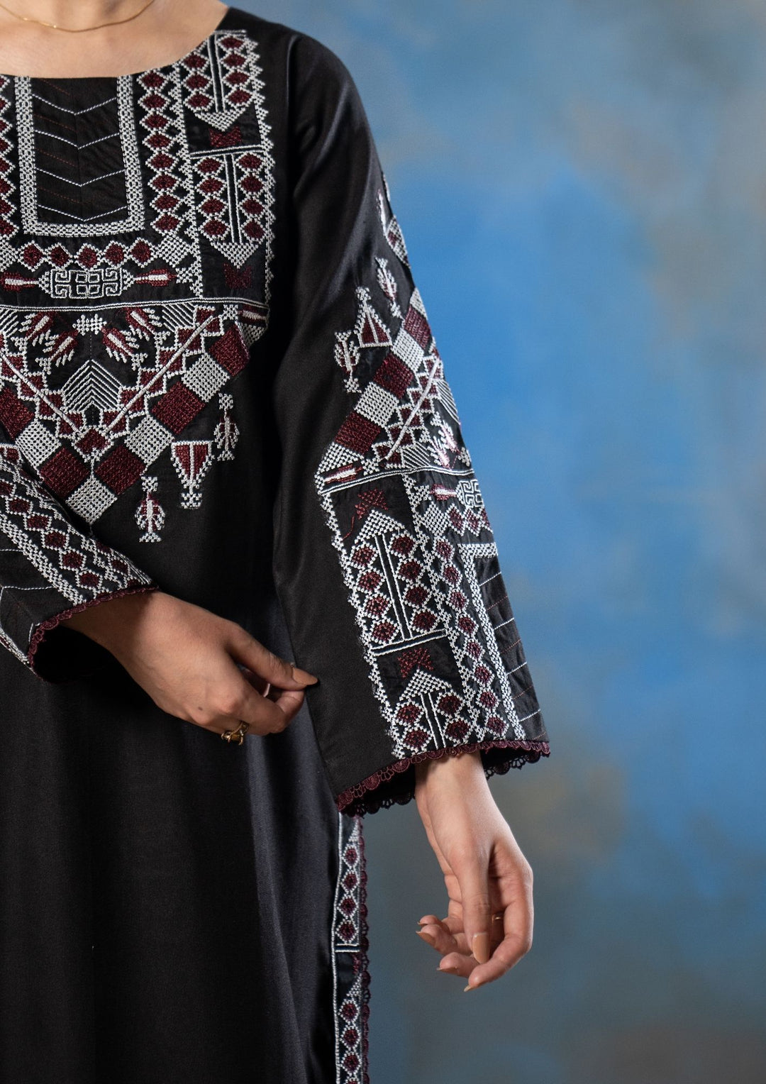 2Pc Embroidered Alpine Karandi Black SAY-W26-0026