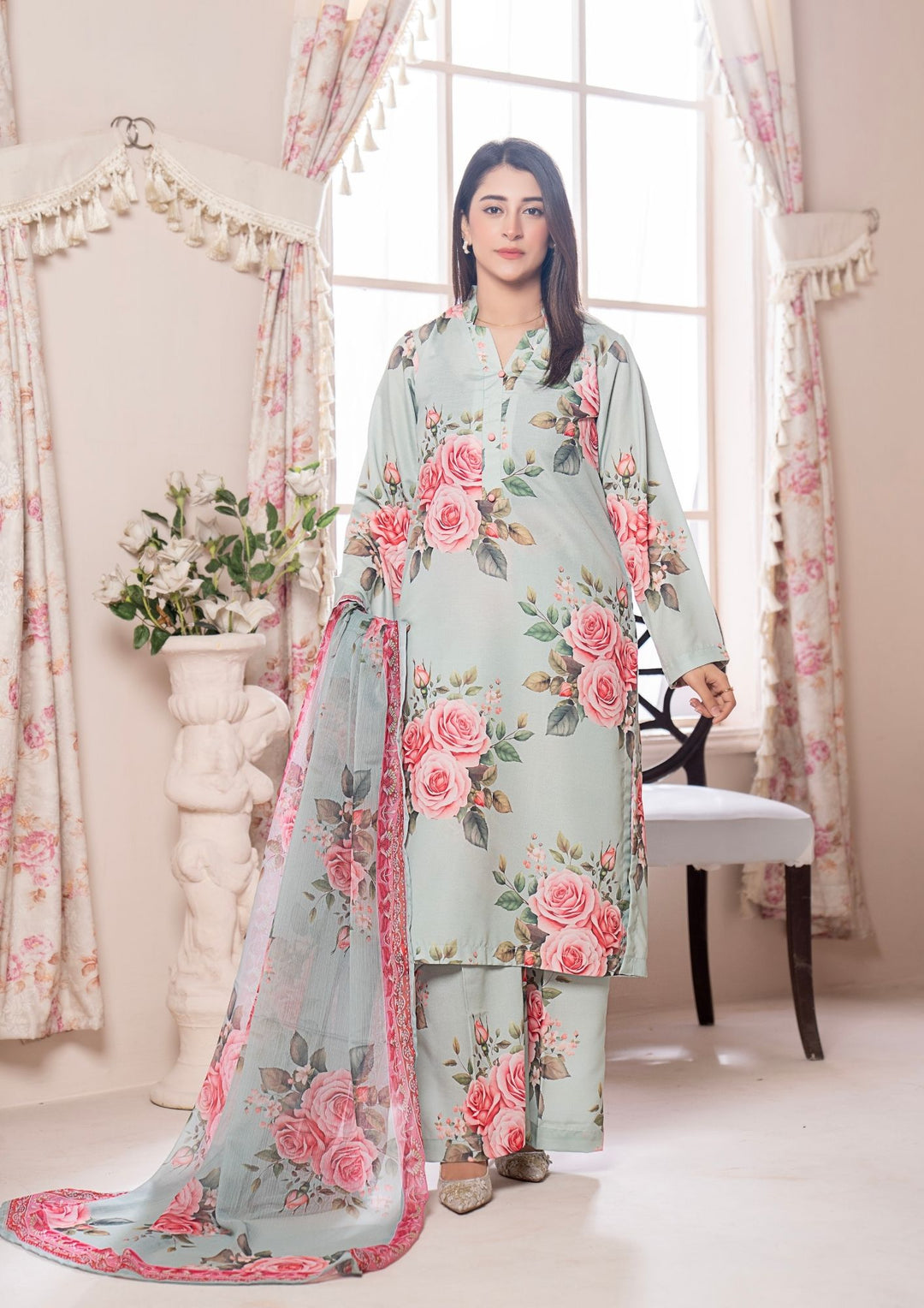 3Pc Printed Arabic Silk Lawn with Chiffon Dupatta Gulmeena-G26-0010