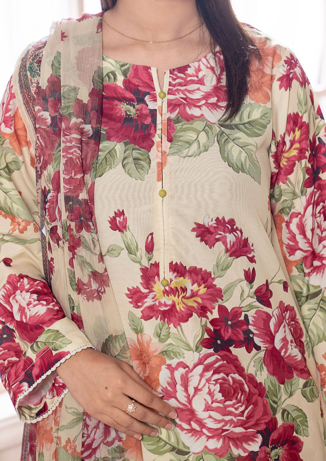 3Pc Printed Arabic Silk Lawn with Chiffon Dupatta Gulmeena-G26-0011