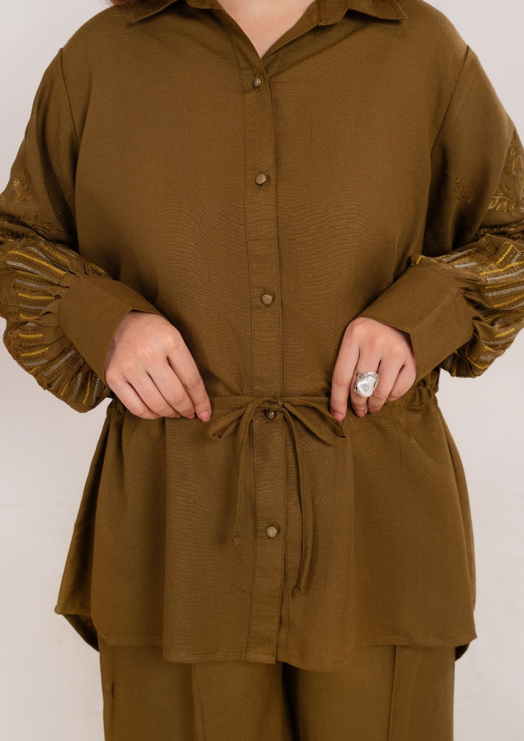 2Pc Embroidered Silk Karandi Olive Moss JUPITER-F25-0026