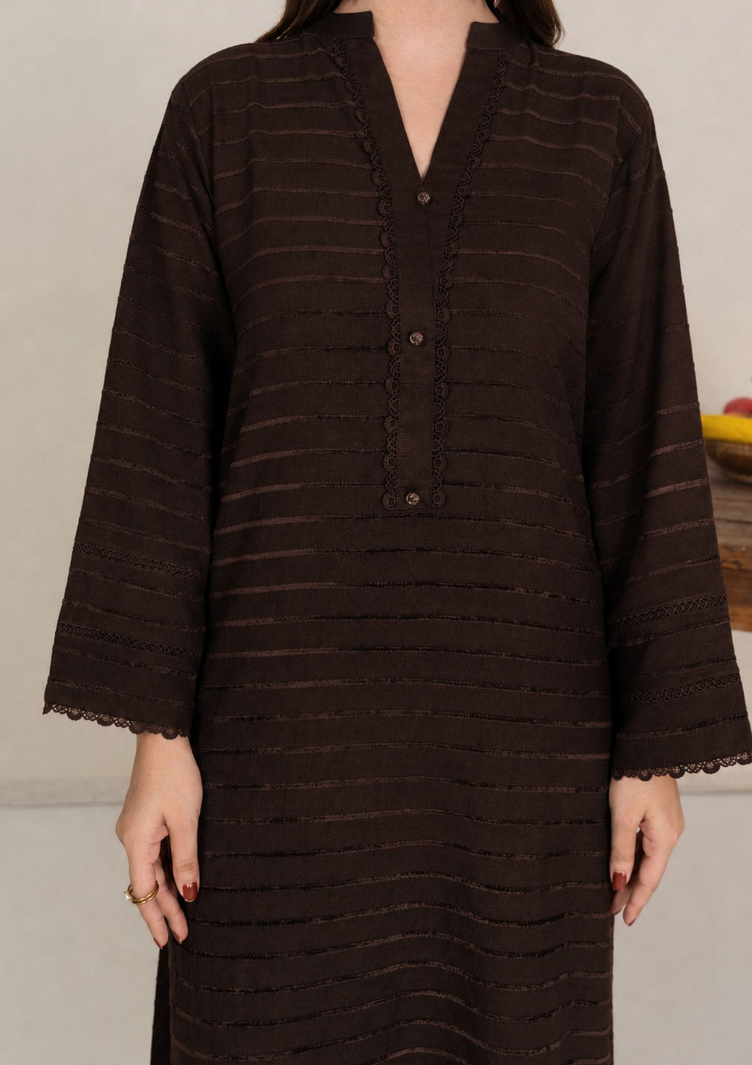 3pc Alpine Velvet Shirt with Velvet Border Shawl and Plain Trouser Chocolate Brown AML-W26-0003