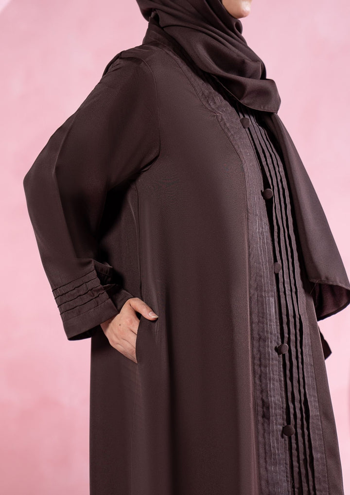 Mocha Pleated Button Abaya ABL-A26-0002
