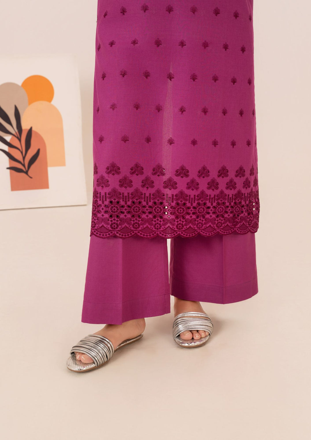 2pc Schiffli Embroidered Cambric Magenta Set Rozana-W25-0027