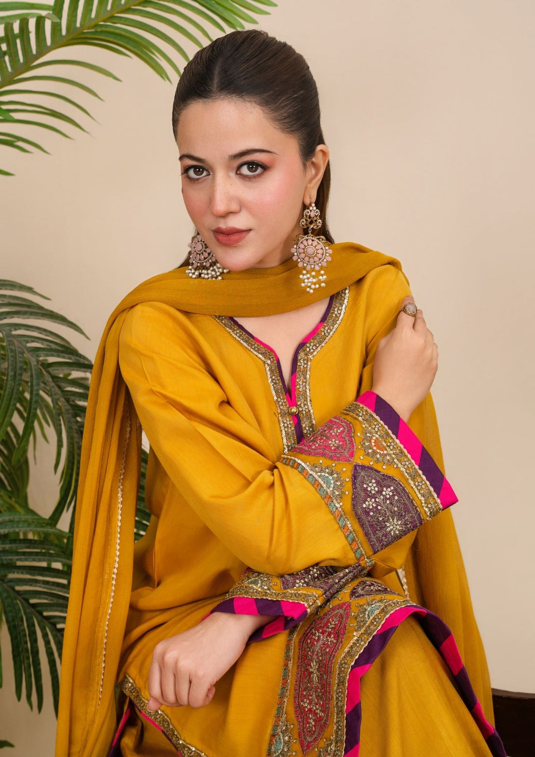 3-Piece Silk Viscose Suit with Chiffon Dupatta & Sharara | BASANT-B25-0005