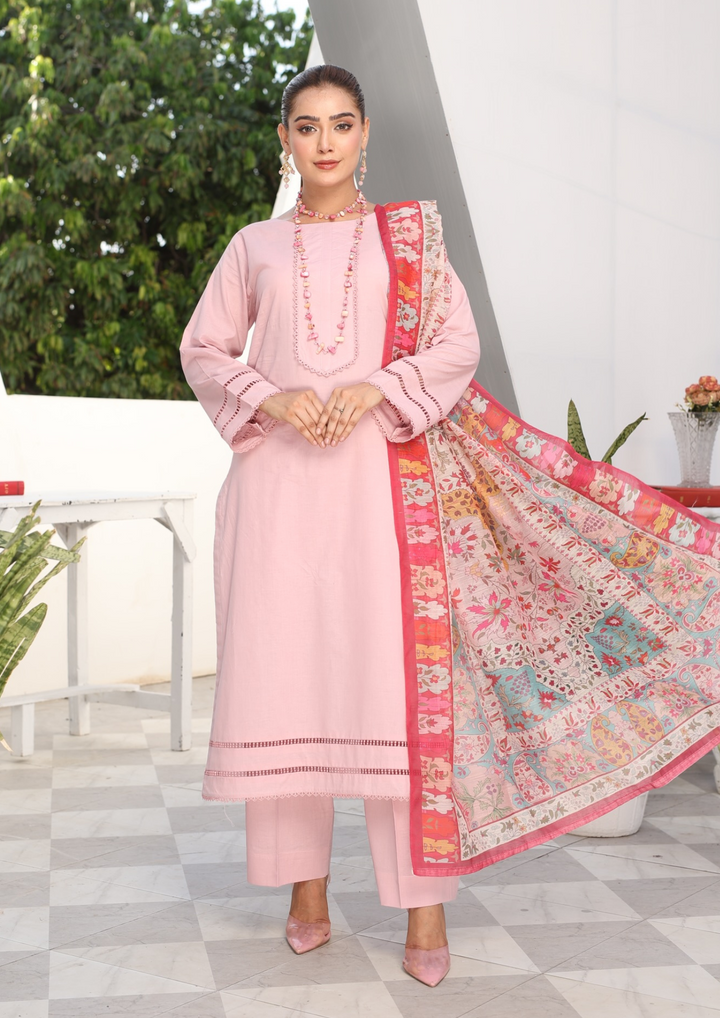 3Pc Plain Lawn with Slub Monark Dupatta MONARK-R24-0005