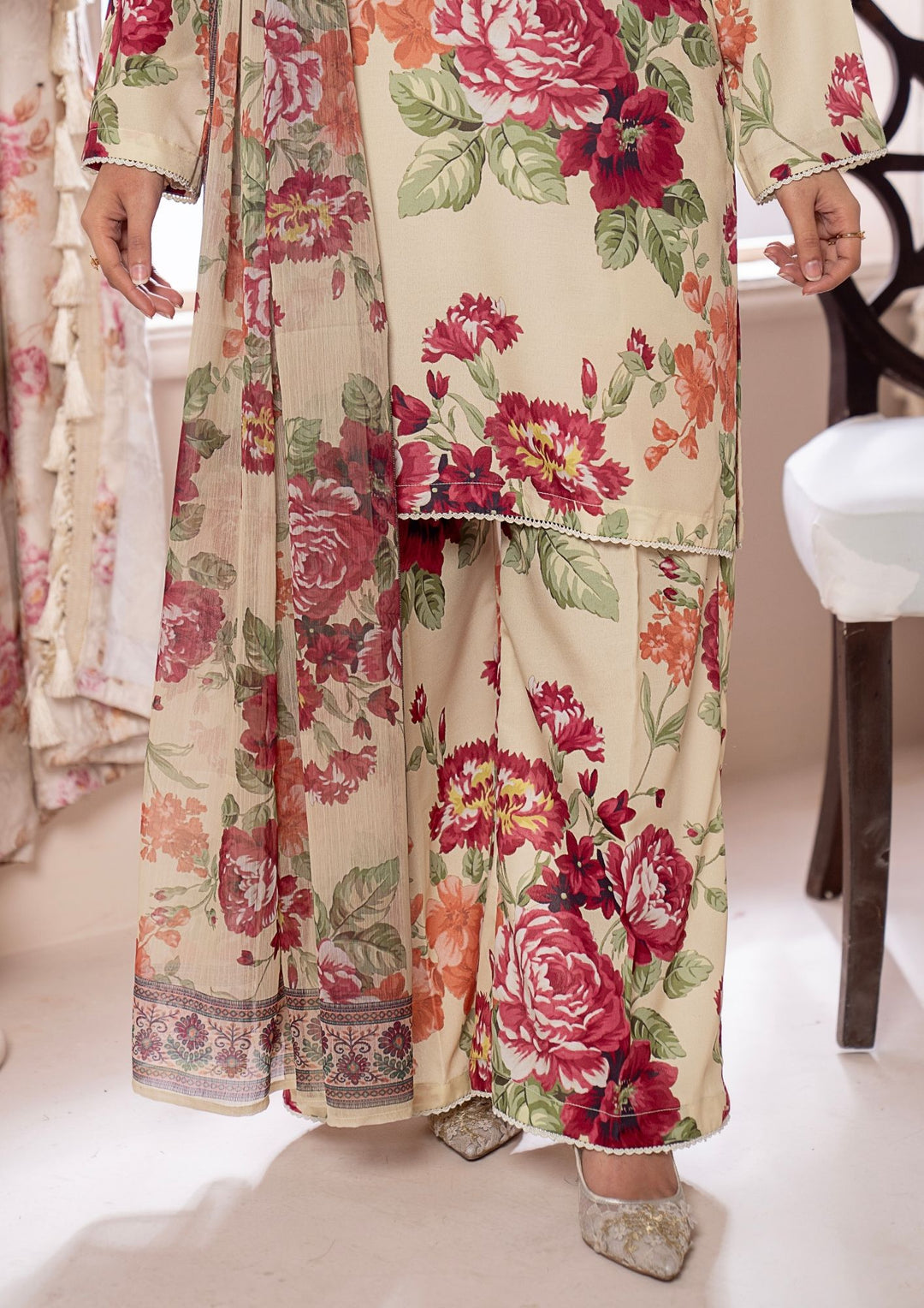 3Pc Printed Arabic Silk Lawn with Chiffon Dupatta Gulmeena-G26-0011