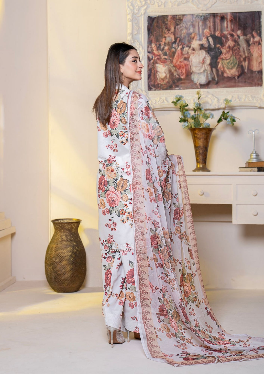 3Pc Printed Arabic Silk Lawn with Chiffon Dupatta Gulmeena-G26-0012