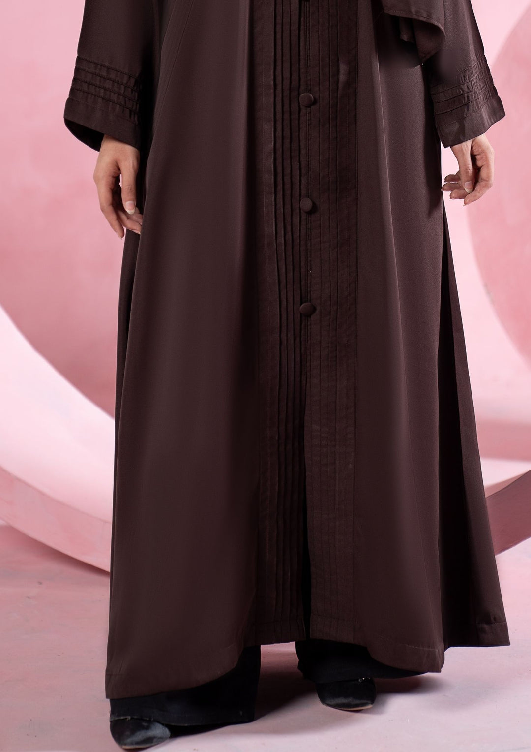 Mocha Pleated Button Abaya ABL-A26-0002