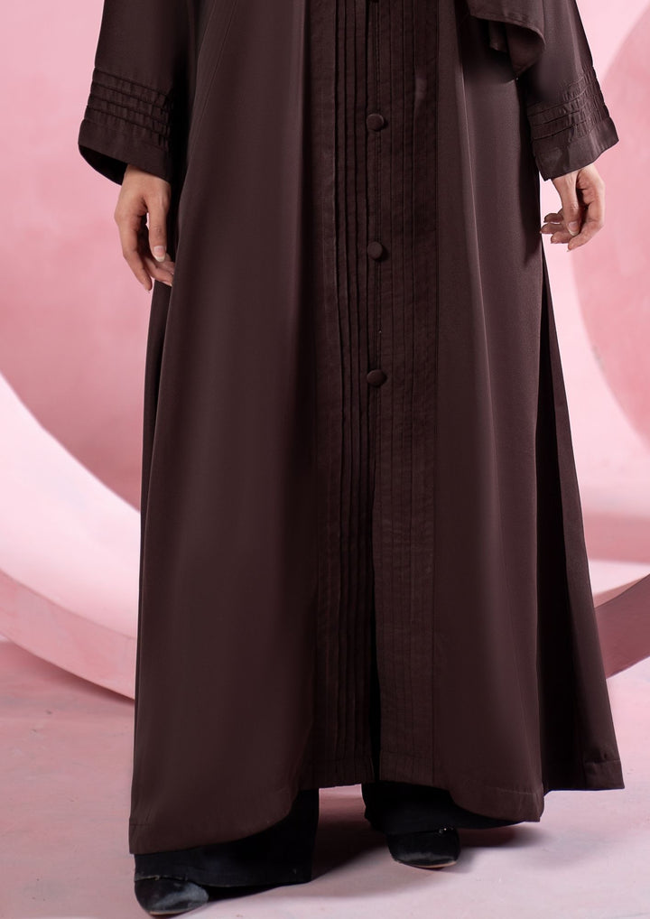 Mocha Pleated Button Abaya ABL-A26-0002