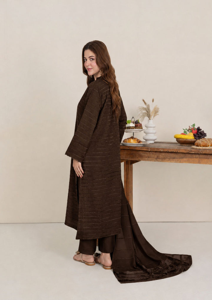3pc Alpine Velvet Shirt with Velvet Border Shawl and Plain Trouser Chocolate Brown AML-W26-0003