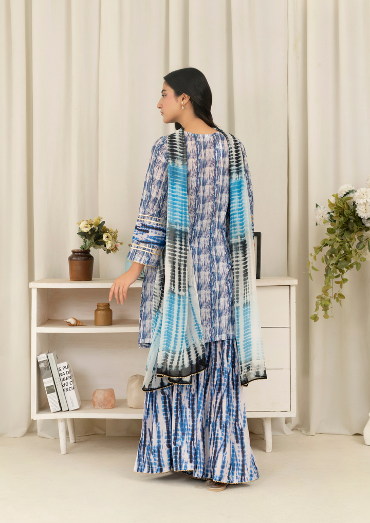 3Pc Tie&Dye Digital Print Lawn with Sharara FATAH-F25-0004