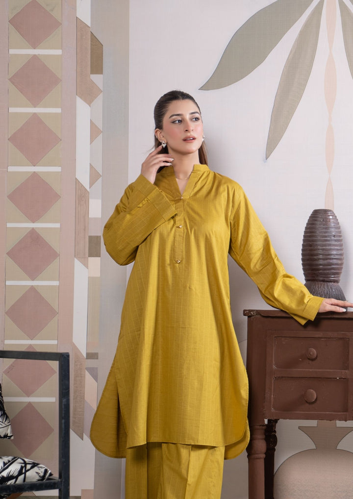 2Pc Cotton Lawn Olivish Mustard ROZ-R26-0007
