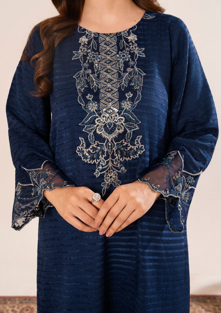 3Pc Alpine Velvet Tilla Embroidered with Velvet Shawl Navy AFP-A25-0005