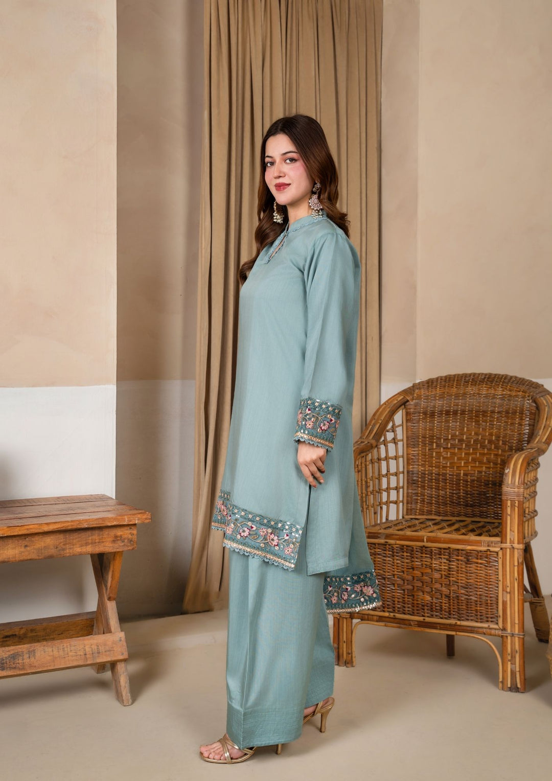 3Pc Embroidered Silk Viscose with Farshi Shalwar Ice Blue JASHAN-J26-0003