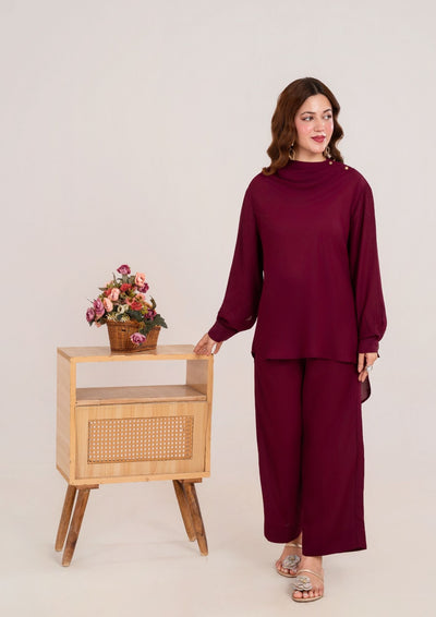 2Pc Georgette Plum Maroon JUPITER-F25-0027