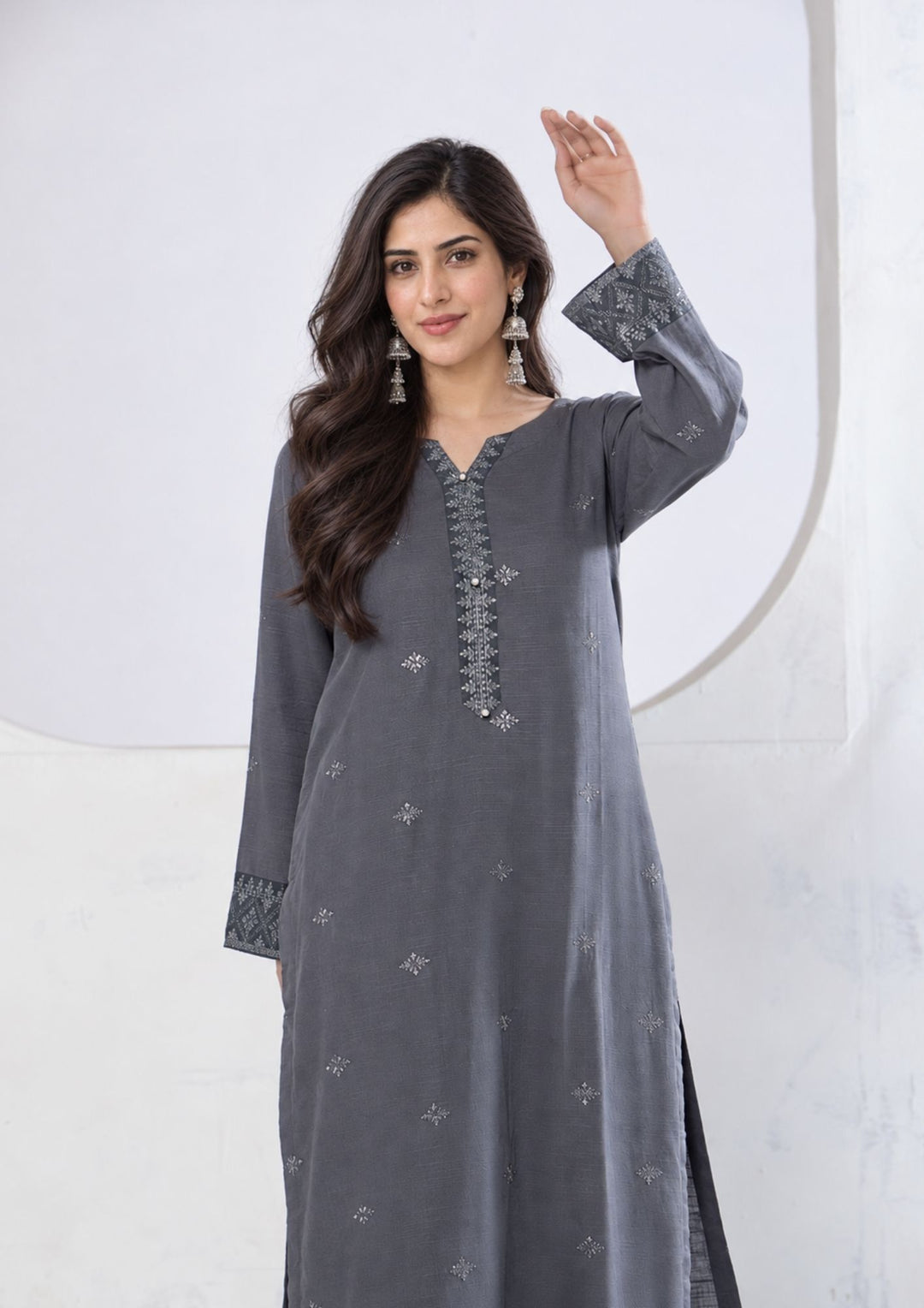 2Pc Embroidered Khaddar Grey SAY-W26-0003