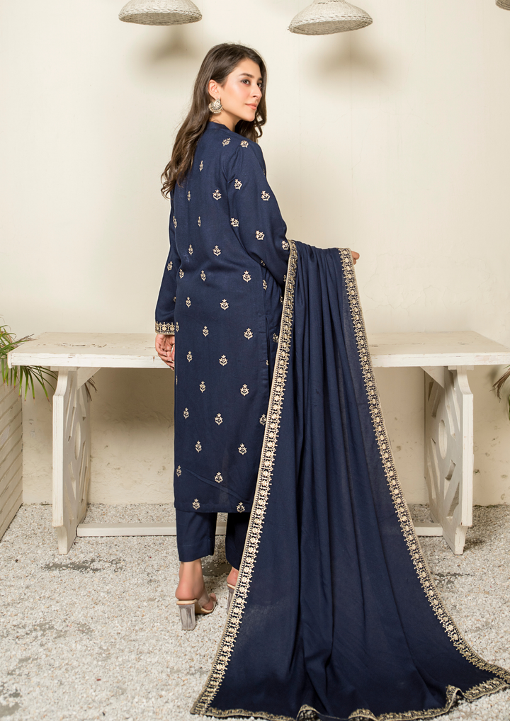 3Pc Tilla Embroidered Khaddar with Tilla Embroidered Border Shawl W24-TIL-0014