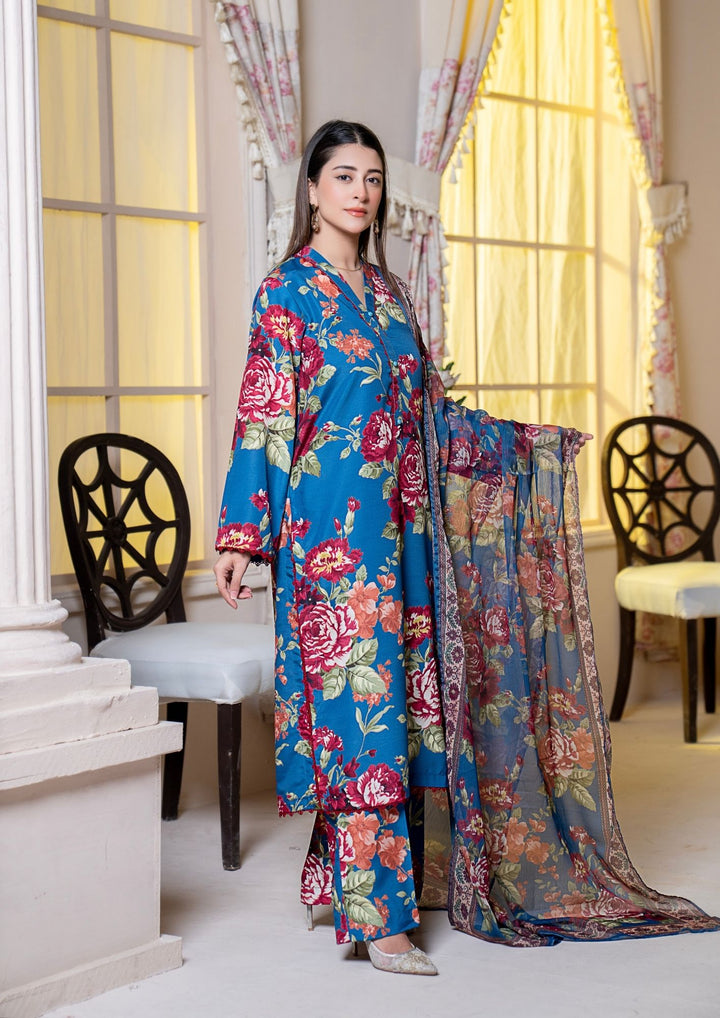 3Pc Printed Arabic Silk Lawn with Chiffon Dupatta Gulmeena-G26-0014