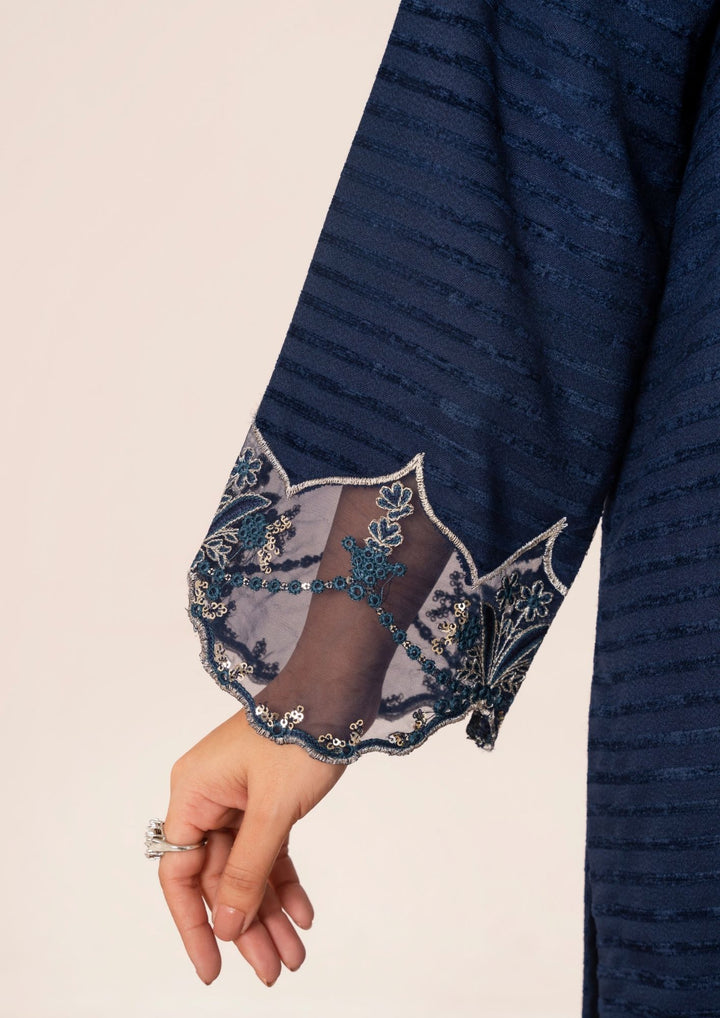 3Pc Alpine Velvet Tilla Embroidered with Velvet Shawl Navy AFP-A25-0005