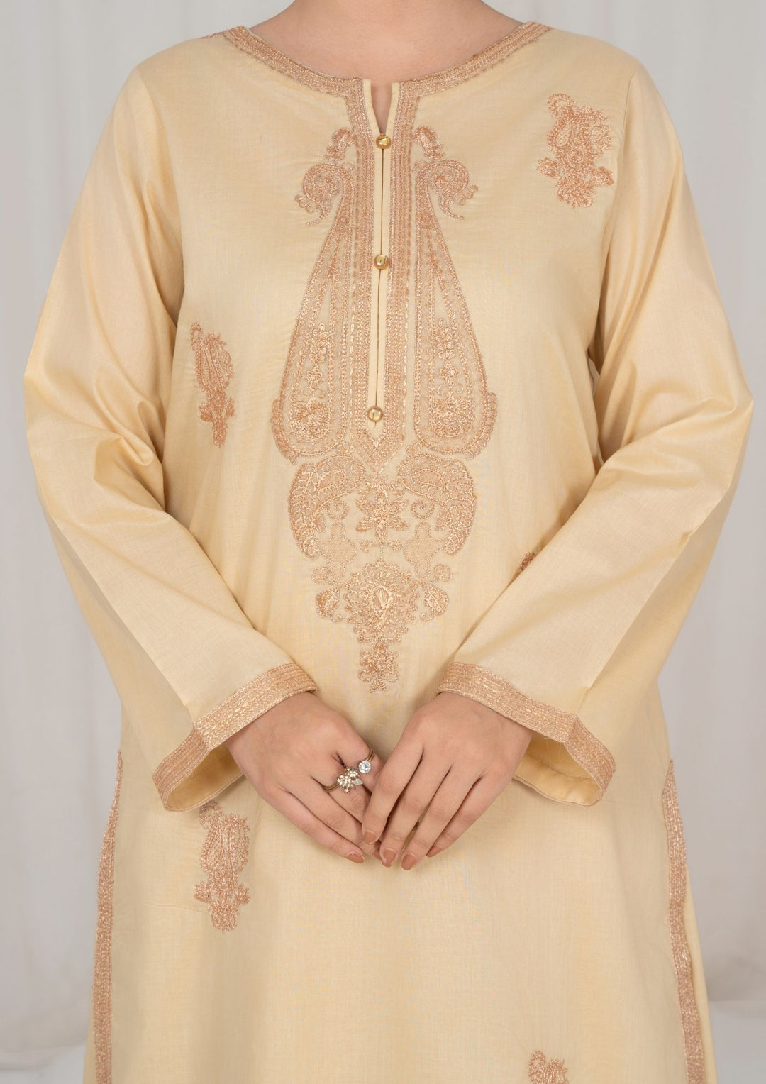 3Pc Beige Embroidered Lawn with Chiffon Dupatta RIW-R26-0003