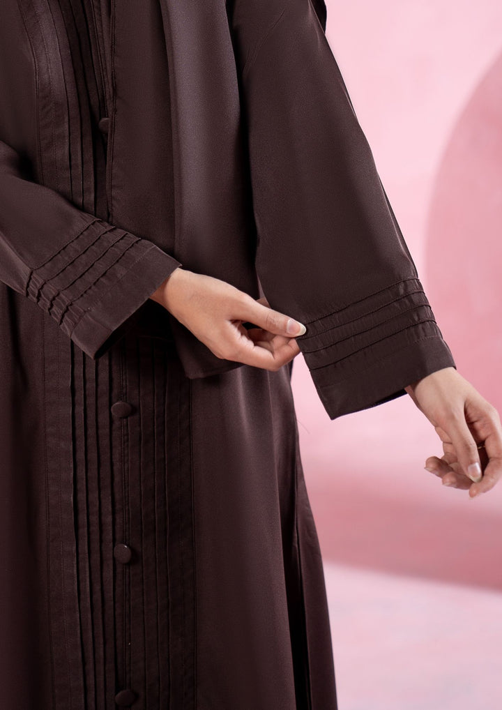 Mocha Pleated Button Abaya ABL-A26-0002