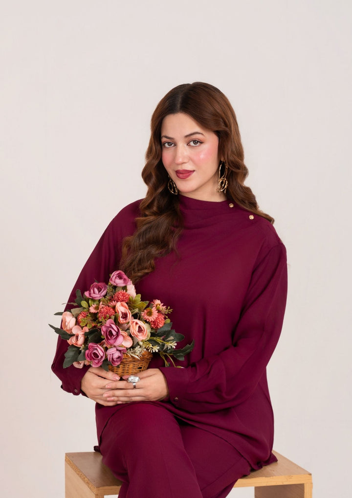 2Pc Georgette Plum Maroon JUPITER-F25-0027