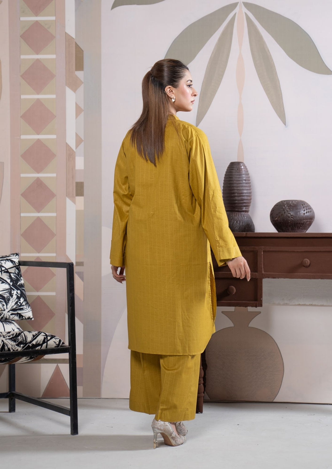 2Pc Cotton Lawn Olivish Mustard ROZ-R26-0007