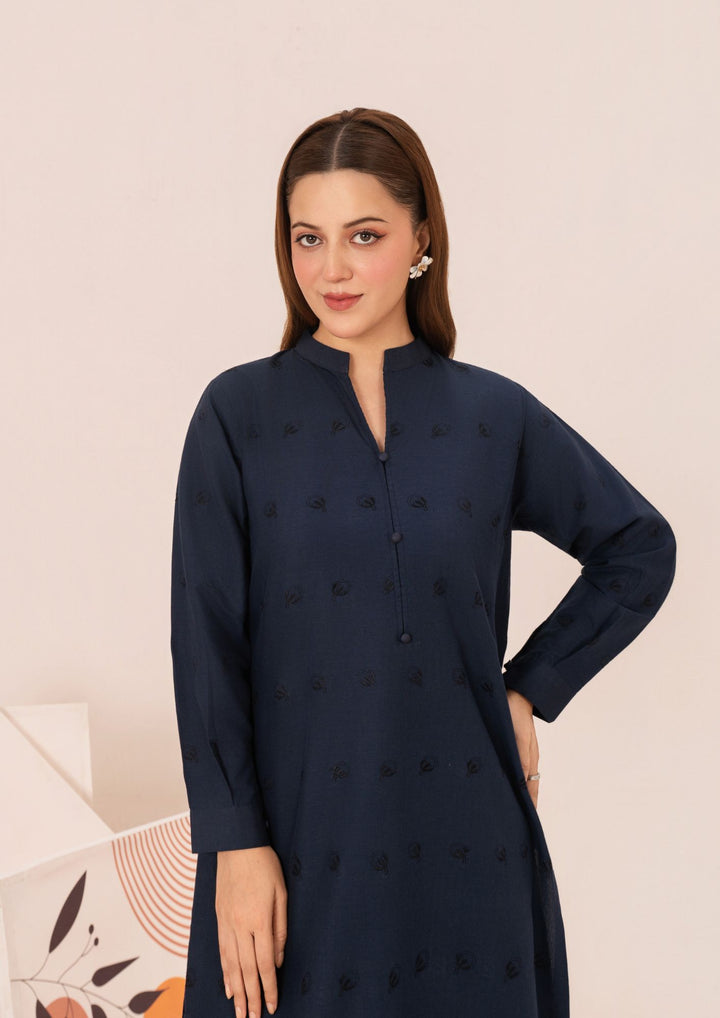2pc Schiffli Embroidered Cambric Navy Set Rozana-W25-0028